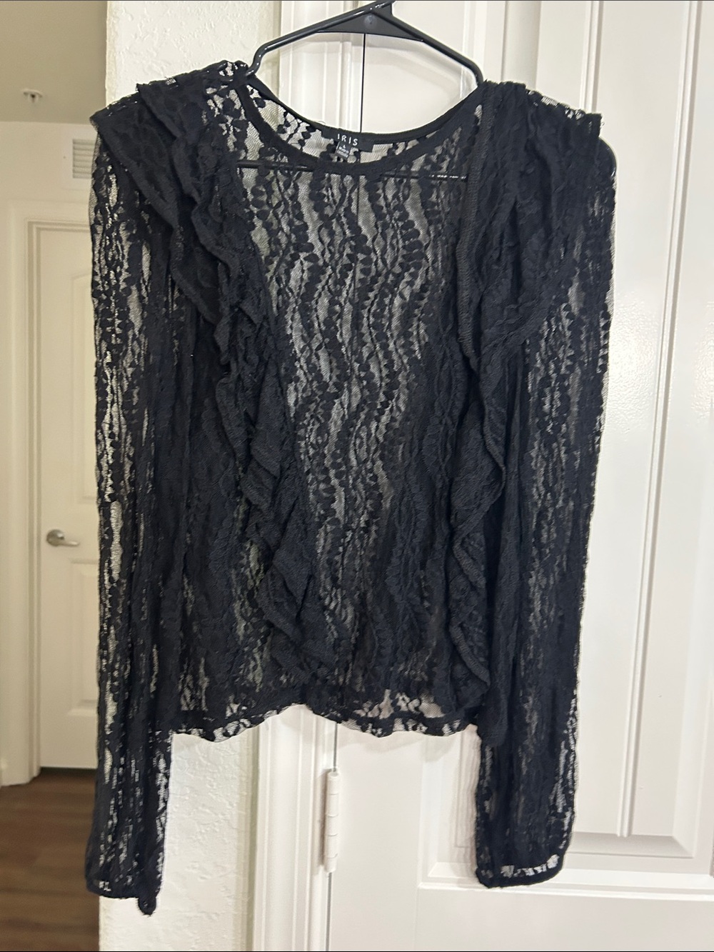 iris Black Lace Ruffle Long-Sleeve Blouse